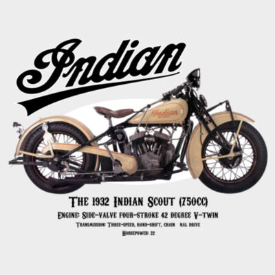 USA Indian Scout 1932 Motorcycle Image - Long sleeve baseball t-shirt Design